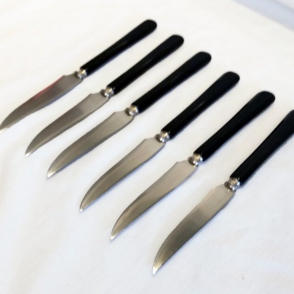 Vintage Glo-Hill Black Bakelite Handles-Steakmates De-luxe- Steak Knives & Case - Picture 4 of 14